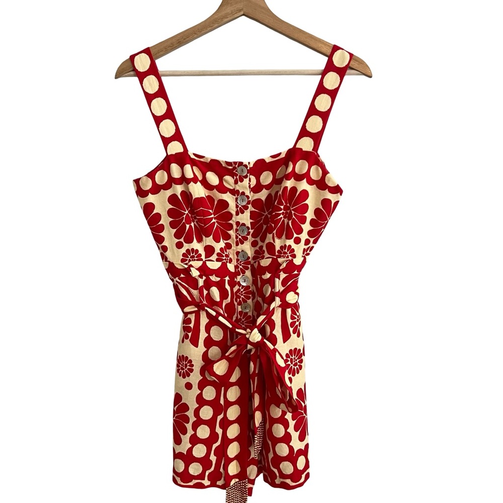 Farm Rio Red & Cream Floral Print Sleeveless Romper